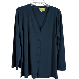 Linda Lundstrom Womens Cardigan Navy‎ Blue Matte Jersey Long Sleeve Medium